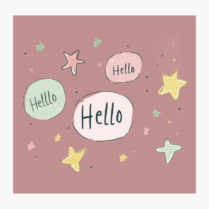 Cute Hand-Drawn Hello Greeting with Pastel Stars Illustration Throw Pillow