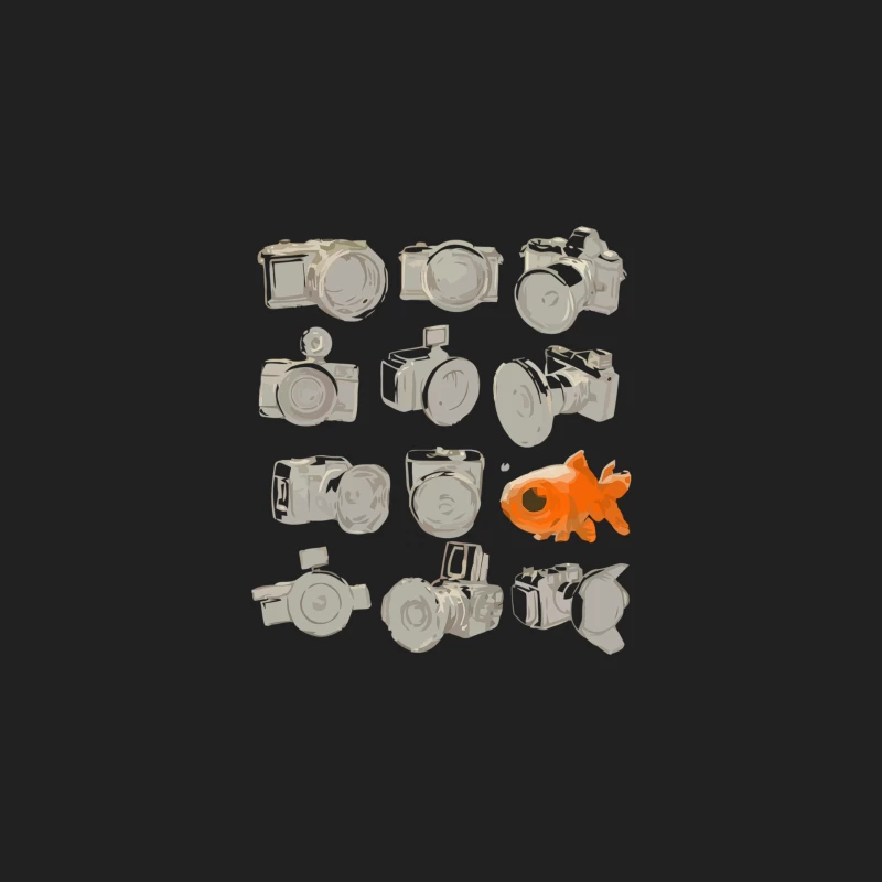 Illustrated Camera Sketches with Goldfish Accent Bucket Hat