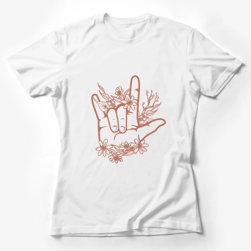 Love Handzeichen mit Blumen Damen T-Shirt