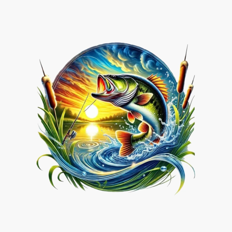 Beautiful Bass Fishing Artwork at Sunset Cotton Tote Bag