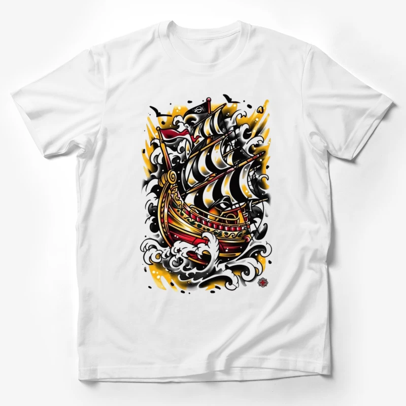 Artistic Pirate Ship Design Male T-Shirt