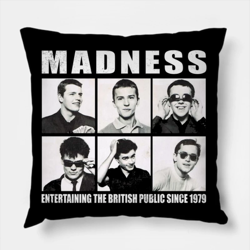 Vintage Portrait Collection of British Ska Band Madness - Since 1979 Throw Pillow