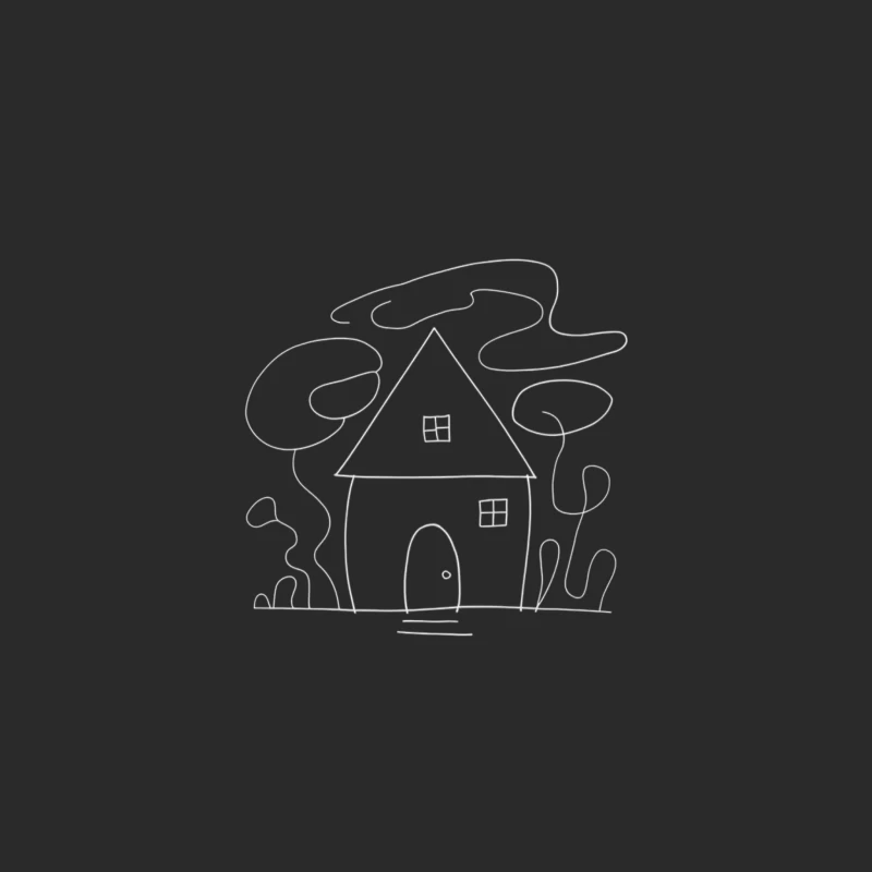Simple Sketch of Cartoon House with Trees Baseball Cap