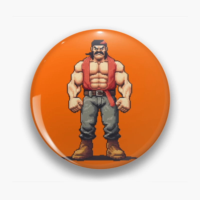 Retro Pixel Art Muscular Fighter in Red Vest Pin