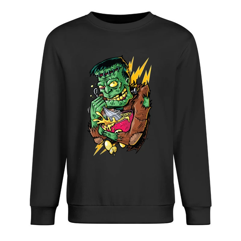 Playful Cartoon Frankenstein Monster with Food Male Pullover Sweatshirt