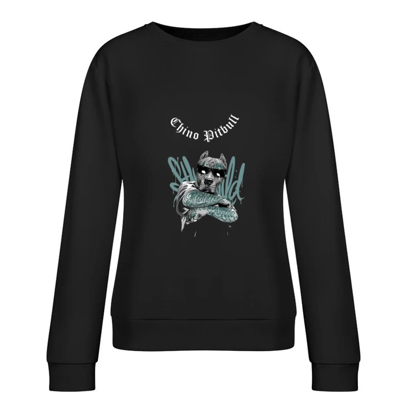 Cooler Pitbull mit Sonnenbrille und Tattoos Damen Pullover Sweatshirt