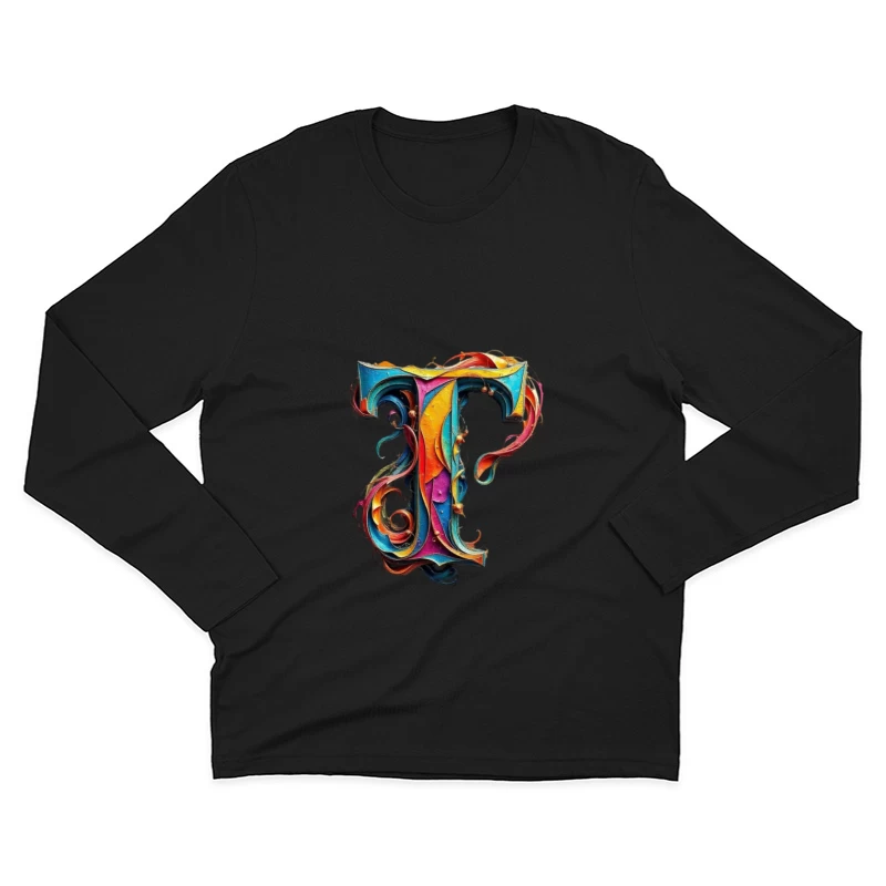 Ornate Colorful Typography: Decorated Letter T Illustration Male Long Sleeve T-Shirt