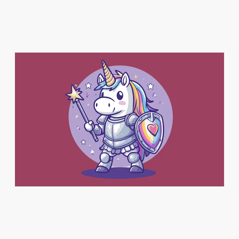 Cute Cartoon Unicorn Knight with Magic Wand and Rainbow Shield Travel Mug