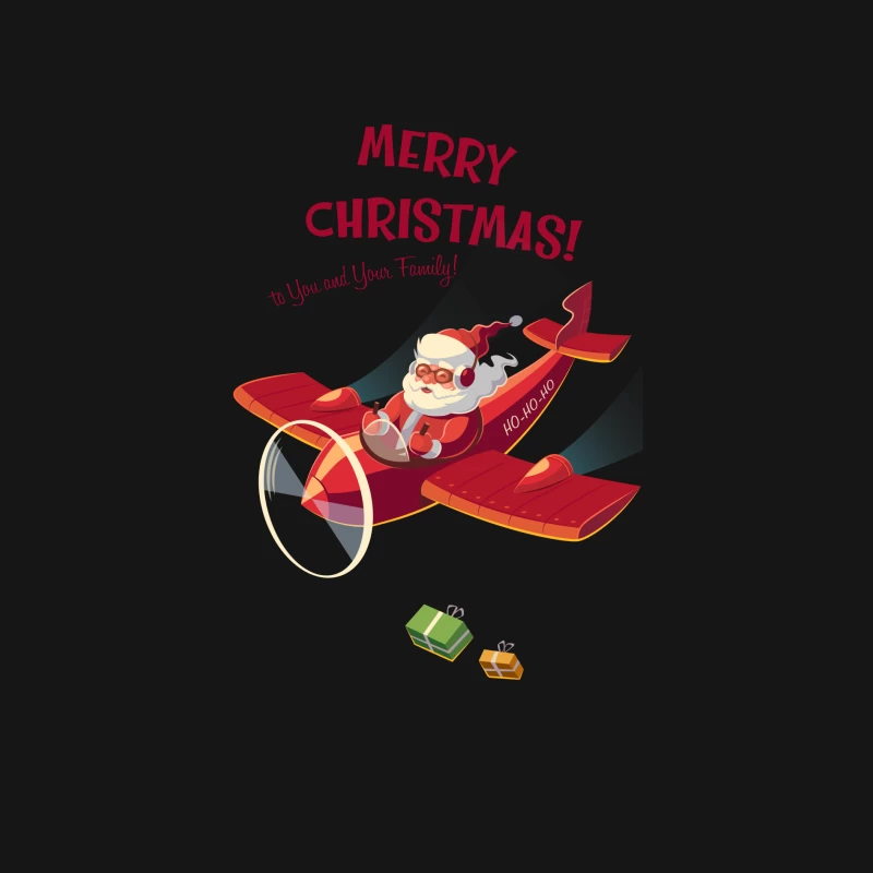 Père Noël en avion souhaitant Joyeux Noël Homme Manches Longues T-Shirt