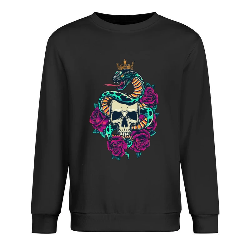 Schlange und Totenkopf mit Rosen Herren Pullover Sweatshirt