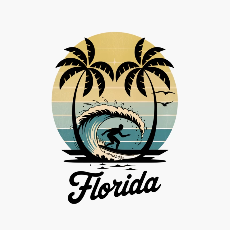 Retro Florida Beach Surfing Scene with Palm Trees at Sunset Cotton Tote Bag