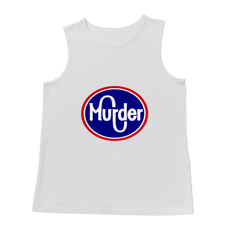 Vintage-Style Murder Text Logo in Blue and Red Male Tank Top