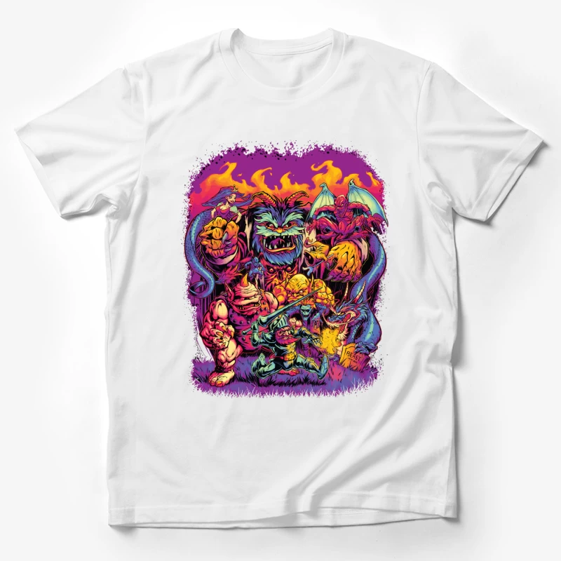 Epic Fantasy Battle with Colorful Monsters Male T-Shirt