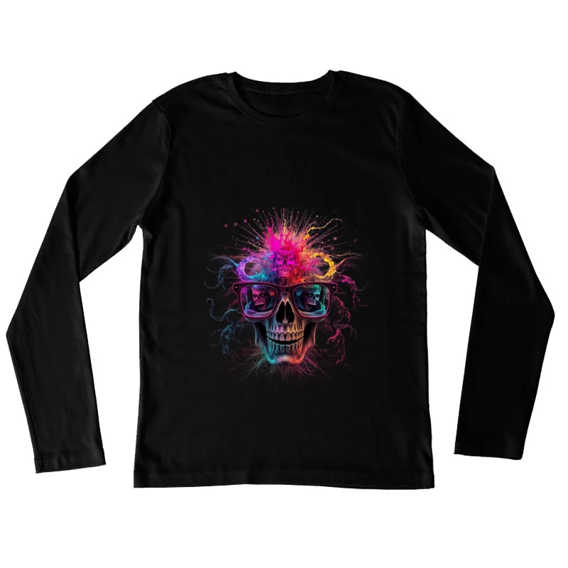 Psychedelic Skull with Reflective Sunglasses in Vibrant Colors Female Long Sleeve T-Shirt