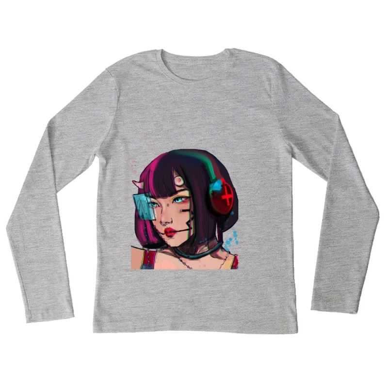 Cyberpunk Porträt einer futuristischen Frau Damen Langarm T-Shirt