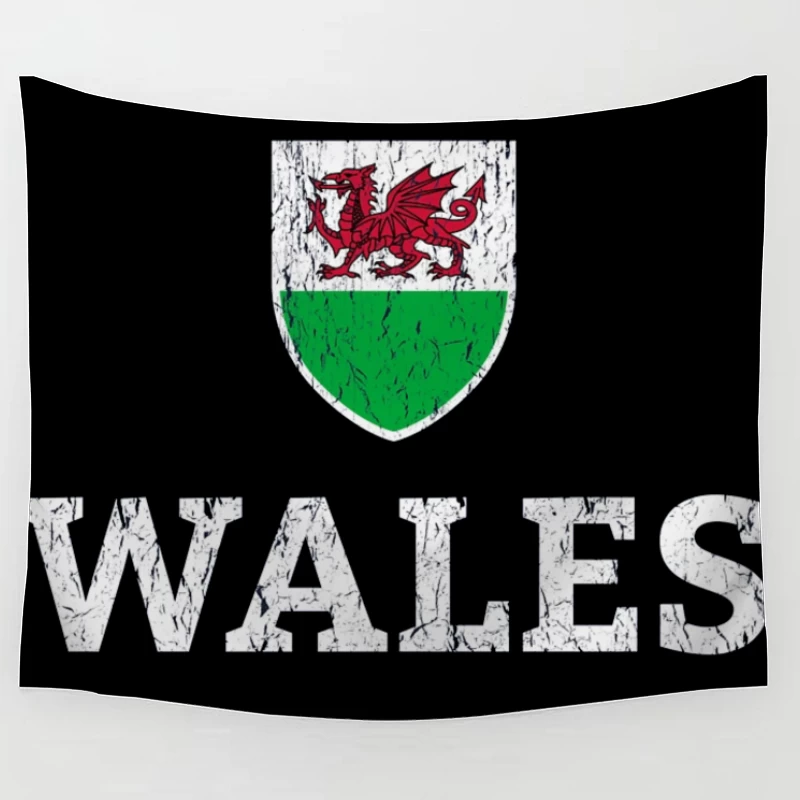 Welsh Dragon Shield with Distressed Text Design Tapestry