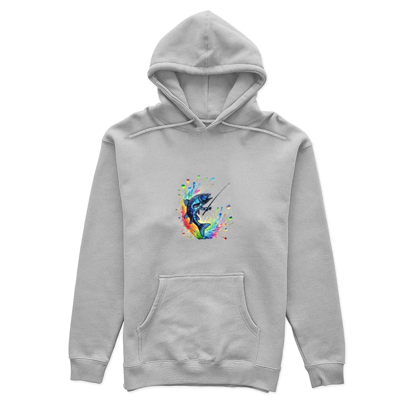 Rainbow Splatter Fish with Fishing Rod Art Female Pullover Hoodie