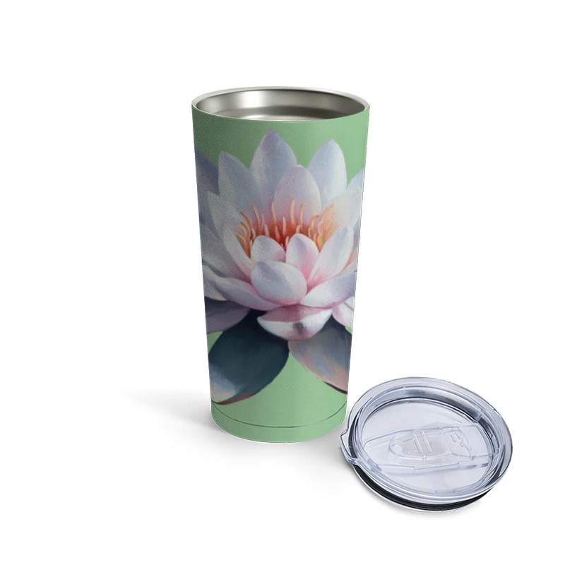 Serene White Water Lily: Exquisite Aquatic Bloom Travel Mug