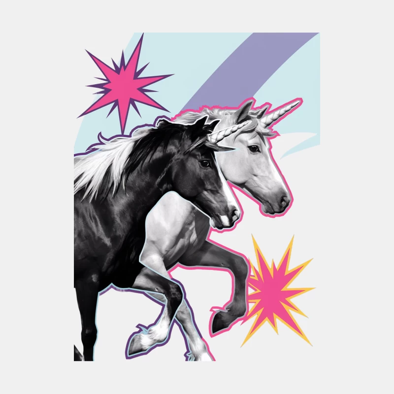 Fantasy Equine Pop Art: Horses and Unicorn with Vibrant Accents Male Tank Top