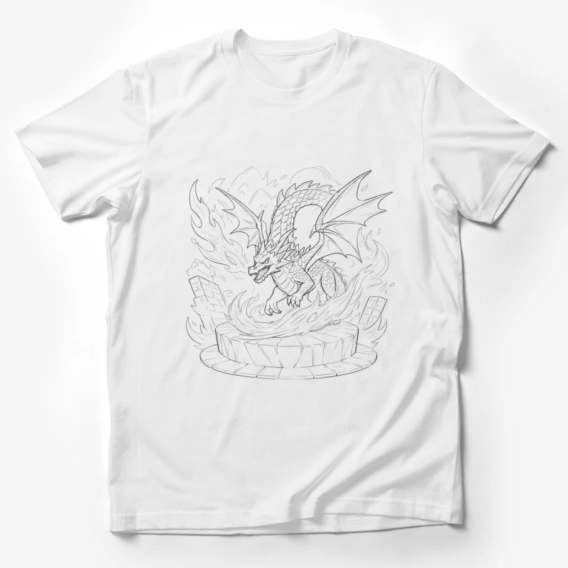 Mighty Dragon Ascending Amidst Flames Male T-Shirt