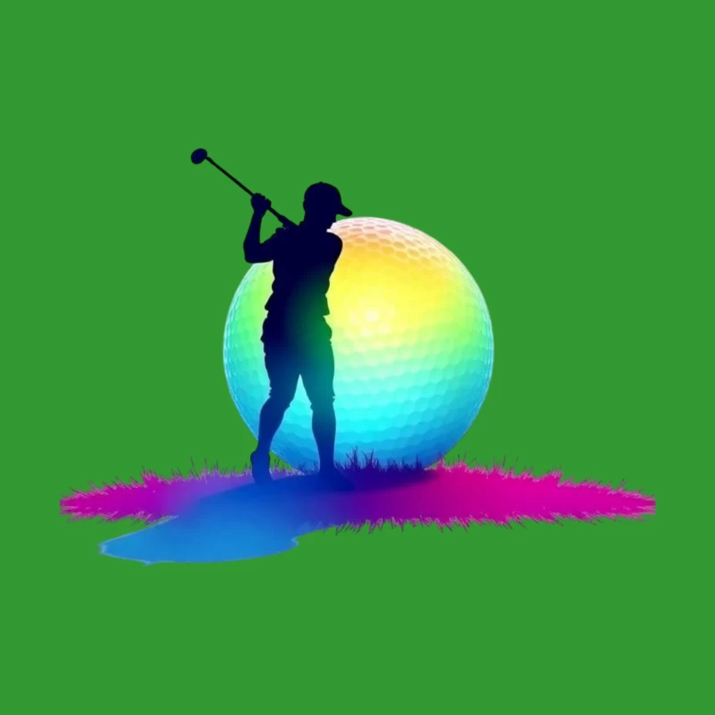 Colorful Golfer Silhouette with Rainbow Golf Ball Throw Pillow