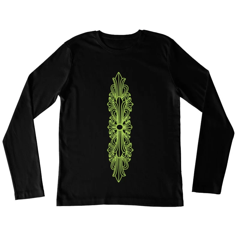 Grünes Ornamentales Design Damen Langarm T-Shirt