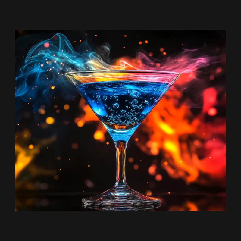 Vibrant Blue Cocktail with Colorful Smoke in Martini Glass Mouse Pad