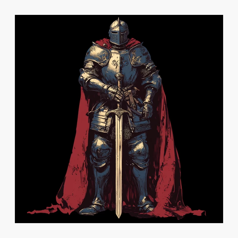 Medieval Knight in Shining Armor with Red Cape Pin