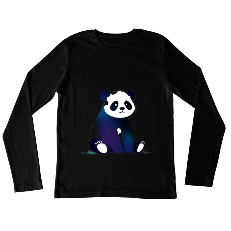 Cute Blue Gradient Cartoon Panda Illustration Female Long Sleeve T-Shirt