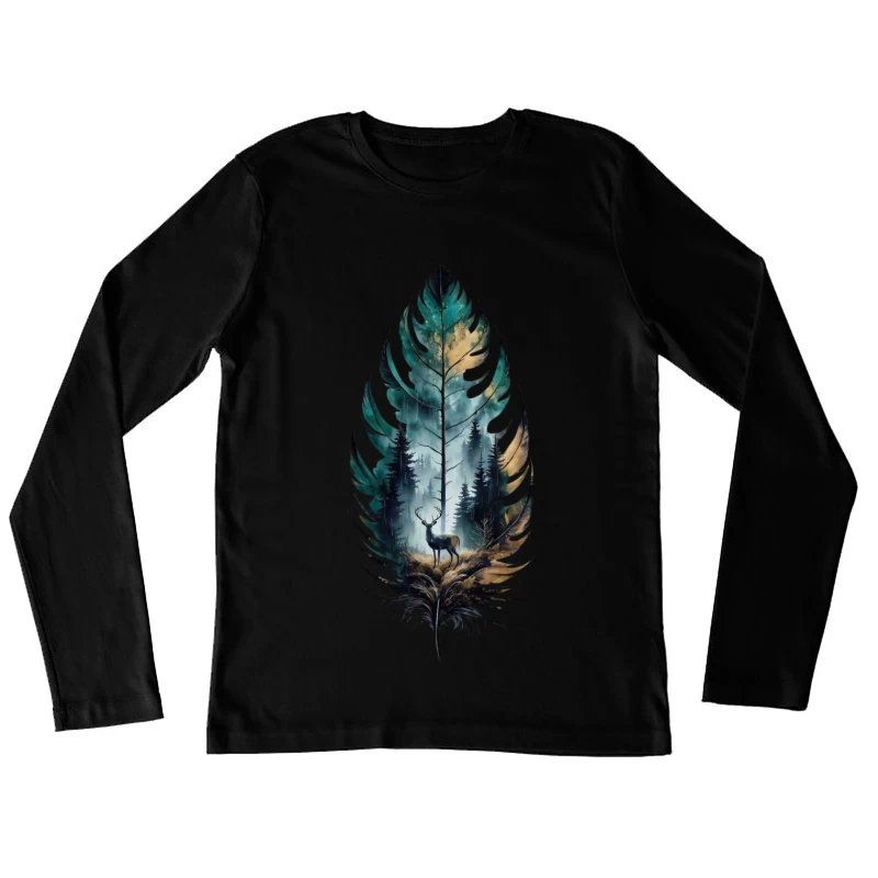 Nature-Inspired Art with Deer and Forest Female Long Sleeve T-Shirt