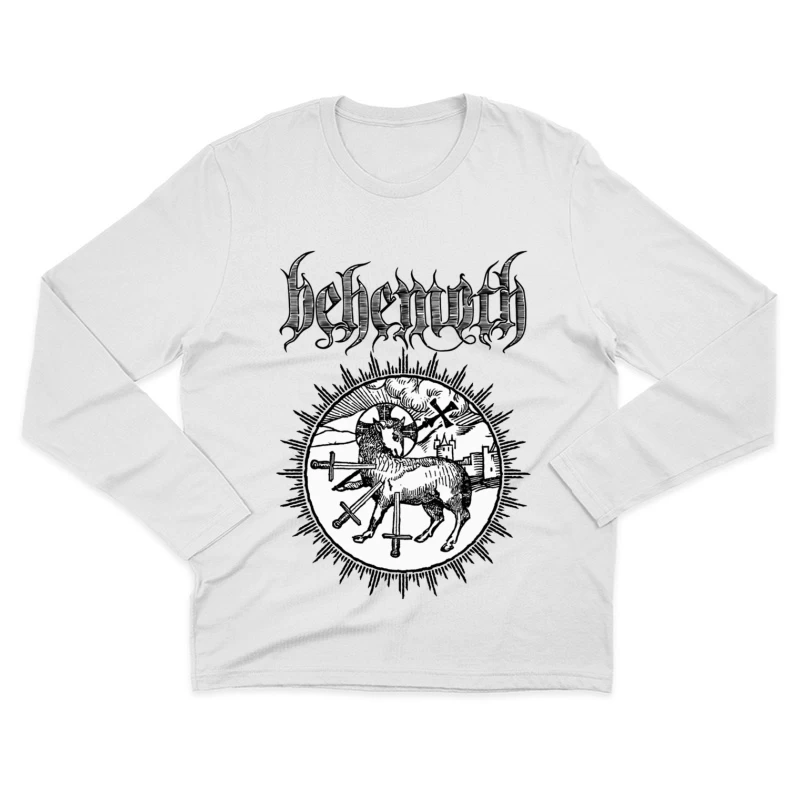 Occult Black Metal Logo with Medieval Lamb and Swords Male Long Sleeve T-Shirt