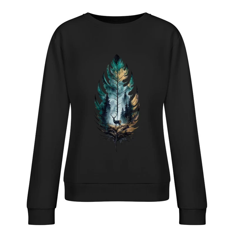 Nature-Inspired Art with Deer and Forest Female Pullover Sweatshirt