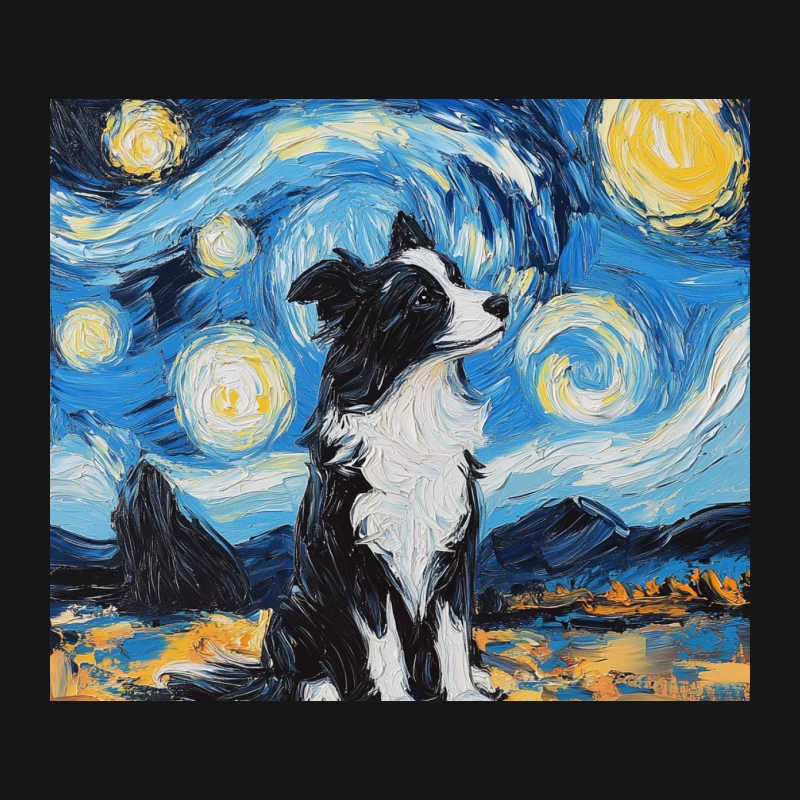Border Collie in Starry Night: A Van Gogh-Inspired Painting Mouse Pad