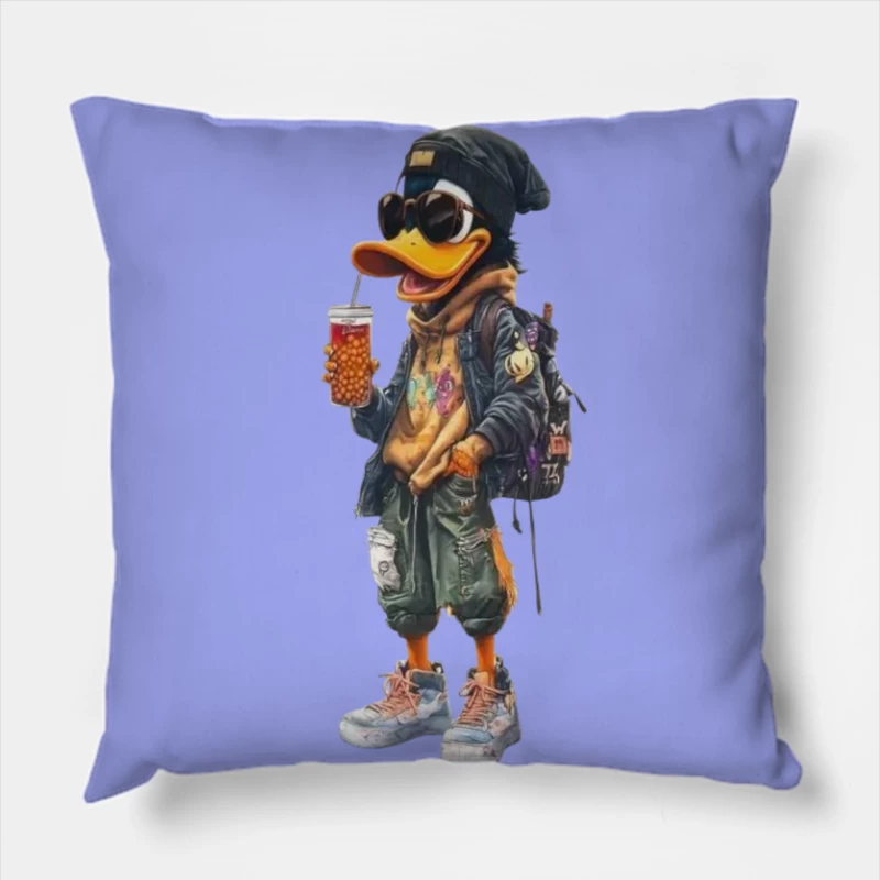 Cool Cartoon Duck with Sunglasses Throw Pillow