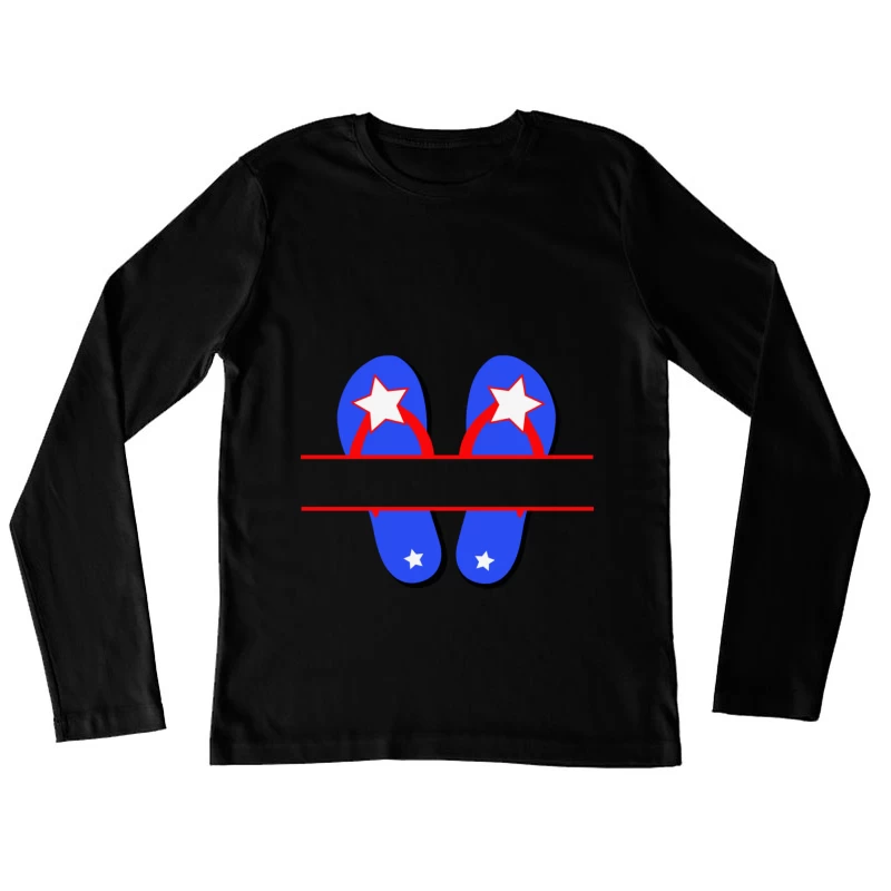 Tongs étoilés bleus et rouges Femme Manches Longues T-Shirt