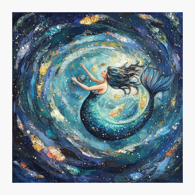 Magical Mermaid in Swirling Underwater Starry Sky Pin
