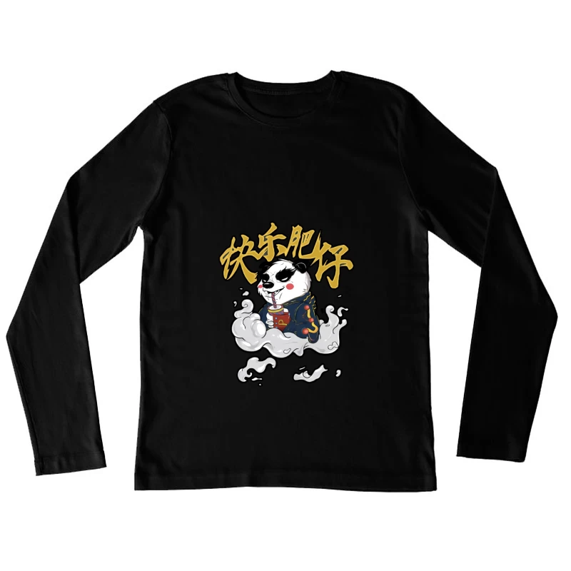 Fröhlicher Panda genießt Getränk Damen Langarm T-Shirt