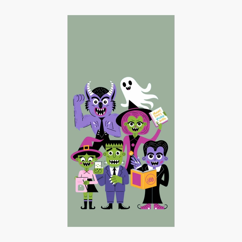 Cute Vintage-Style Halloween Monster Characters iPhone Case