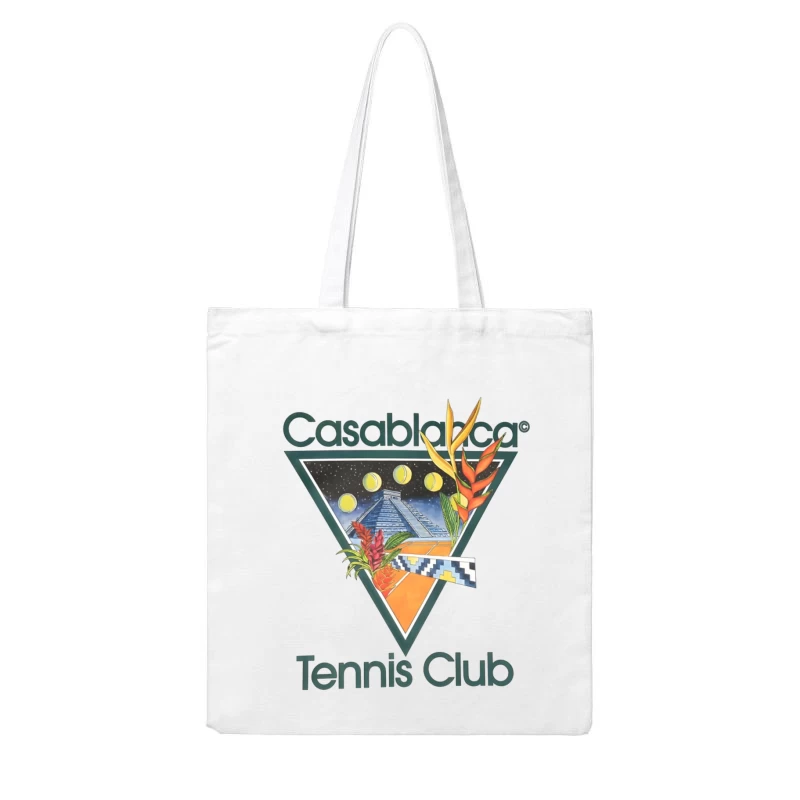 Casablanca Tennis Club Tropical Retro Logo with Mayan Motif Cotton Tote Bag