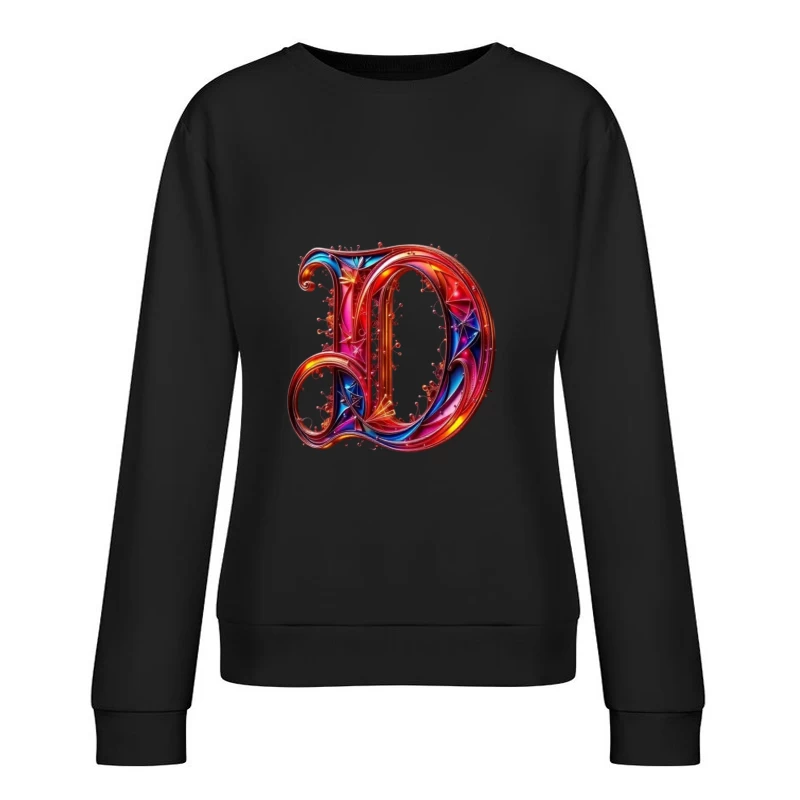 Ornate Gothic Letter D with Vibrant Red and Blue Design Female Pullover Sweatshirt