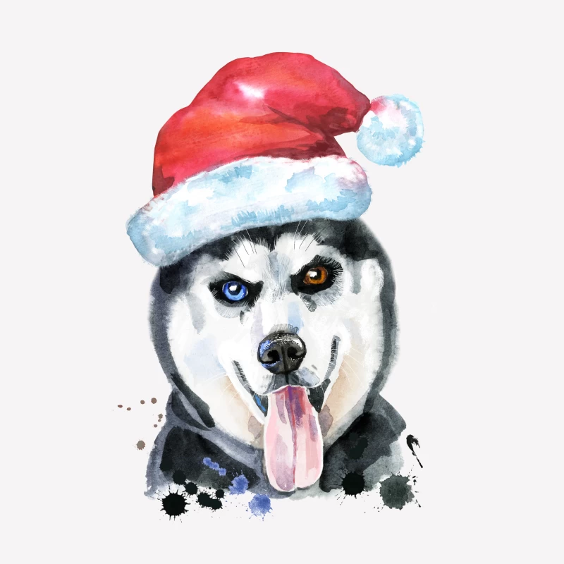 Husky de Noël avec Chapeau Santa Femme T-Shirt