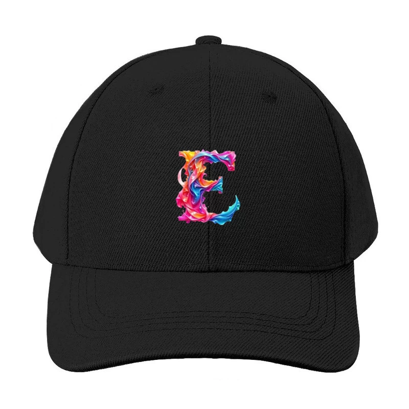 Vibrant Liquid Rainbow Letter E Design Baseball Cap