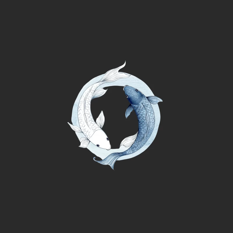 Harmonious Koi: Blue and White Watercolor Yin Yang Baseball Cap