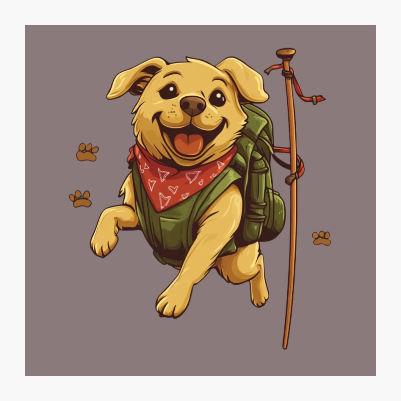 Happy Cartoon Dog Ready for Hiking Adventure Pin