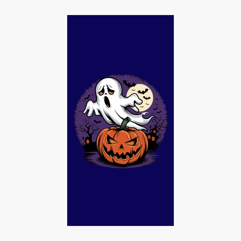 Spooky Halloween Night with Cartoon Ghost and Jack-o'-Lantern iPhone Case