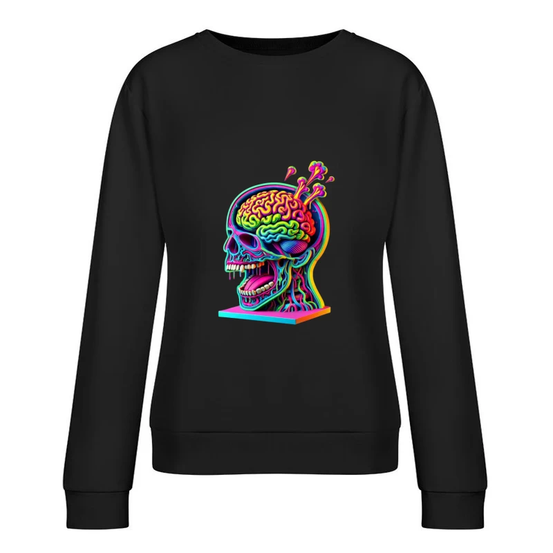 Psychedelic Anatomical Skull with Rainbow Brain Female Pullover Sweatshirt