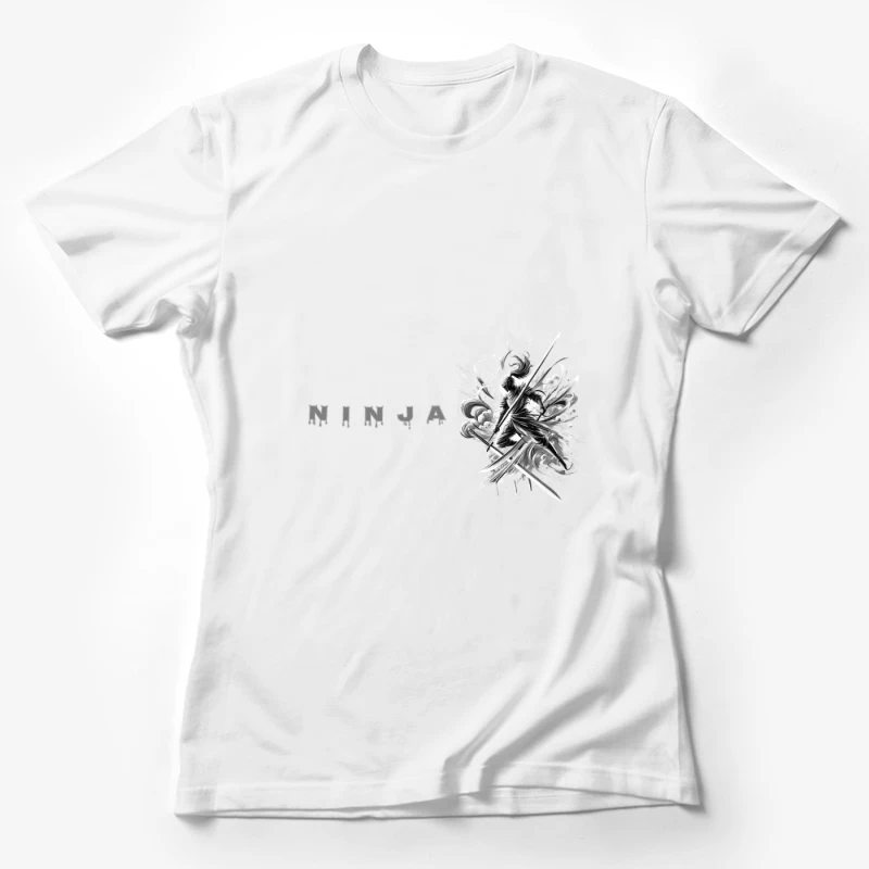 Ninja Artwork in Black and White Female T-Shirt