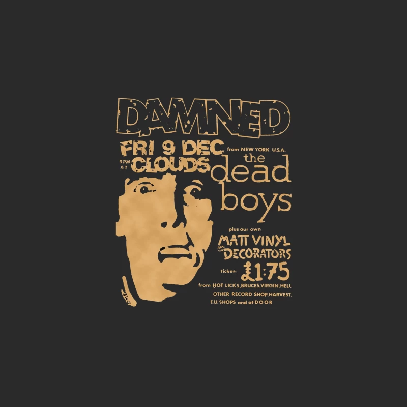 Vintage Concert Poster for The Damned with Clouds and Dead Boys - December 9th Baseball Cap