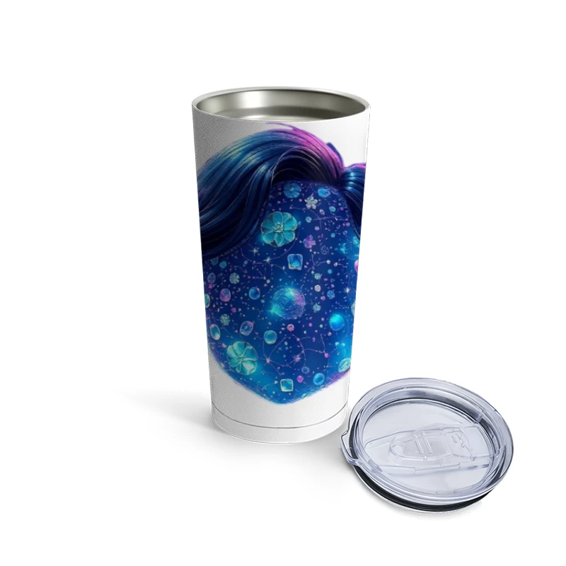 Ethereal Cosmic Portrait with Galaxy-Patterned Face Travel Mug