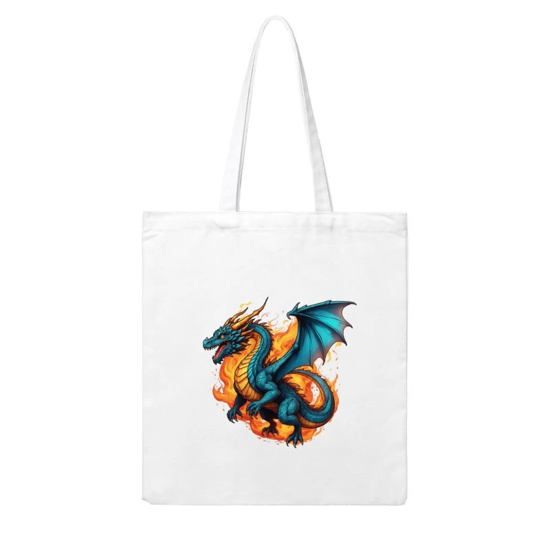 Blue Dragon in Flames Cotton Tote Bag